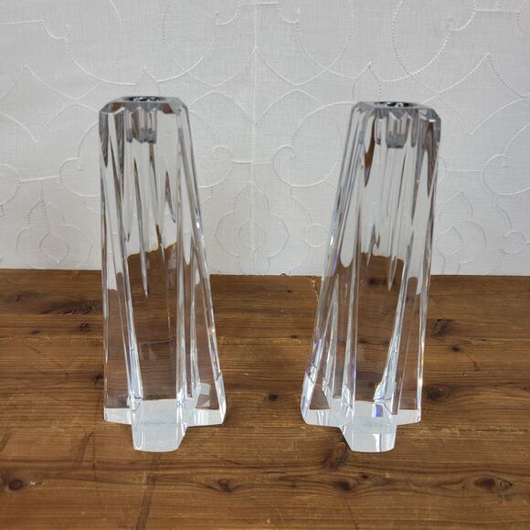 Lenox Ovations Lighting Crosswind 8" Crystal Clear Candlesticks Pair NEW